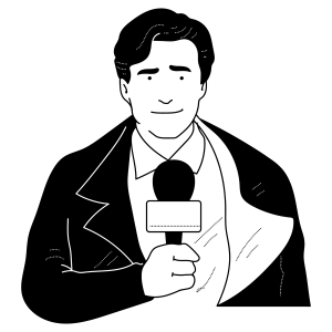 Illustration von einem Mann, der ein Mikrofon in der Hand hält.