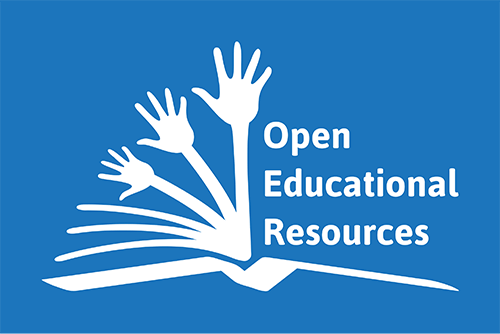 Ein illustriertes Buch mit dem Logo von Open Educational Resources