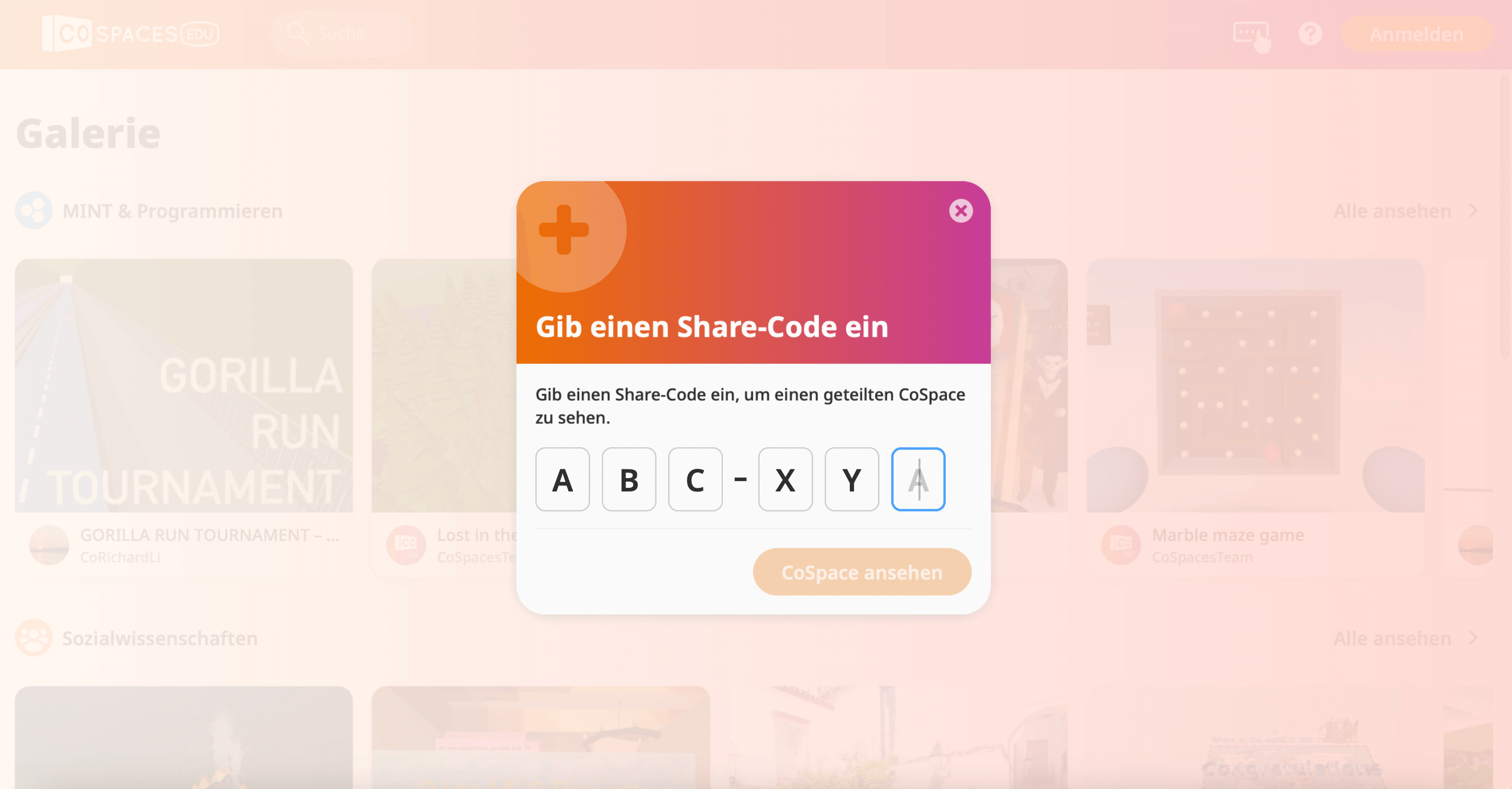 Share-Code Menü-Fenster