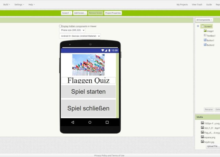 Screenshot der App Inventor Oberfläche