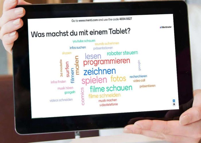Tablet mit Mentimeter Wordcloud