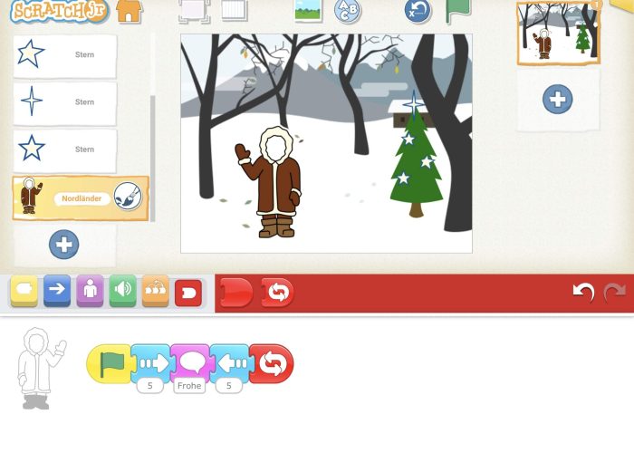 Screenshot einer Scratch-Oberfläche mit einem Winterbild