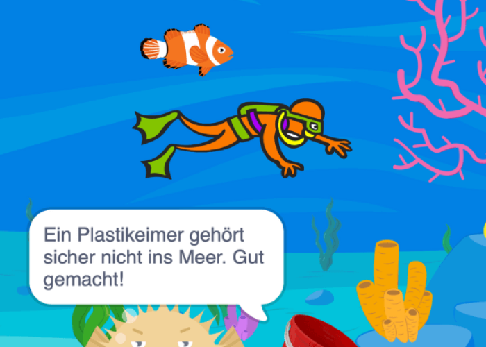 Screenshot von einer Scratch-Figur im Meer